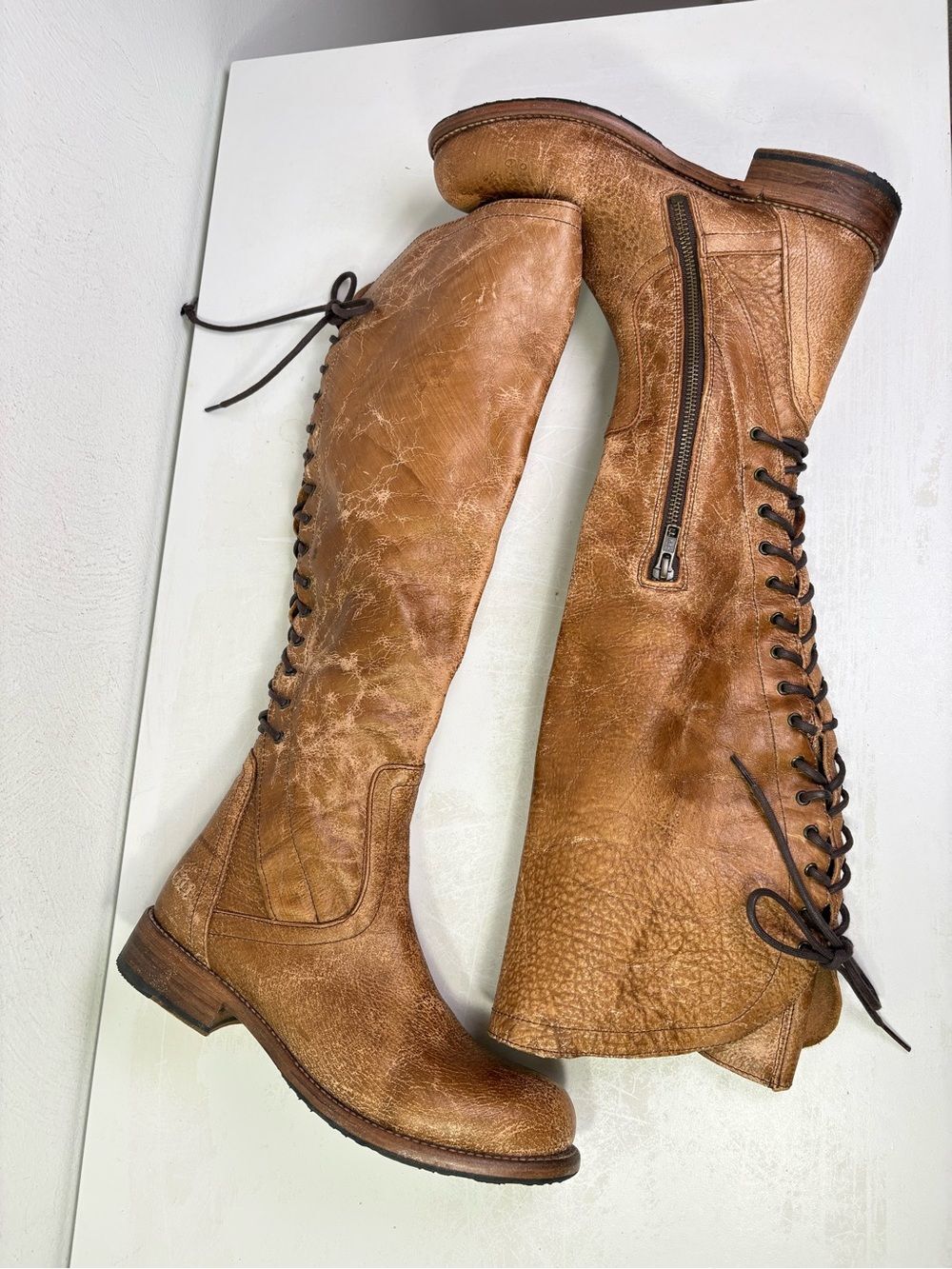 BED STU Surrey Tall Leather Lace Up Corset Boot Caramel Sz 9.5 - Picture 8 of 16